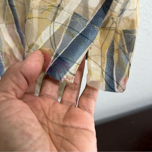 Vintage Graff Wear Linen Blend Sheer Floral Striped Button Down Blouse XL - Picture 7 of 14